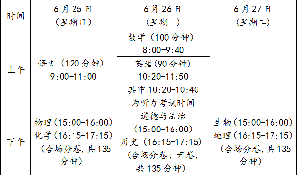 2023年海南东方中考考试时间是什么时候？